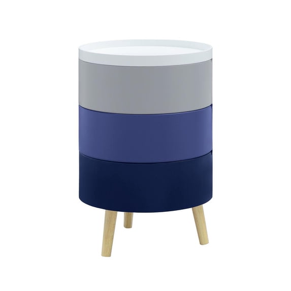 Tray Top End Table With 3-Storage Bin & Natural Wood Legs