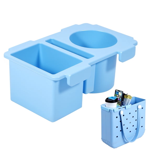 Tray Topper with Cup Holder for Bogg Bag Medium Tote - Phone Holder & Drink Holder Fits for Stanley 40oz - Beach Bag Top Organizer Storage Lid (Blue)