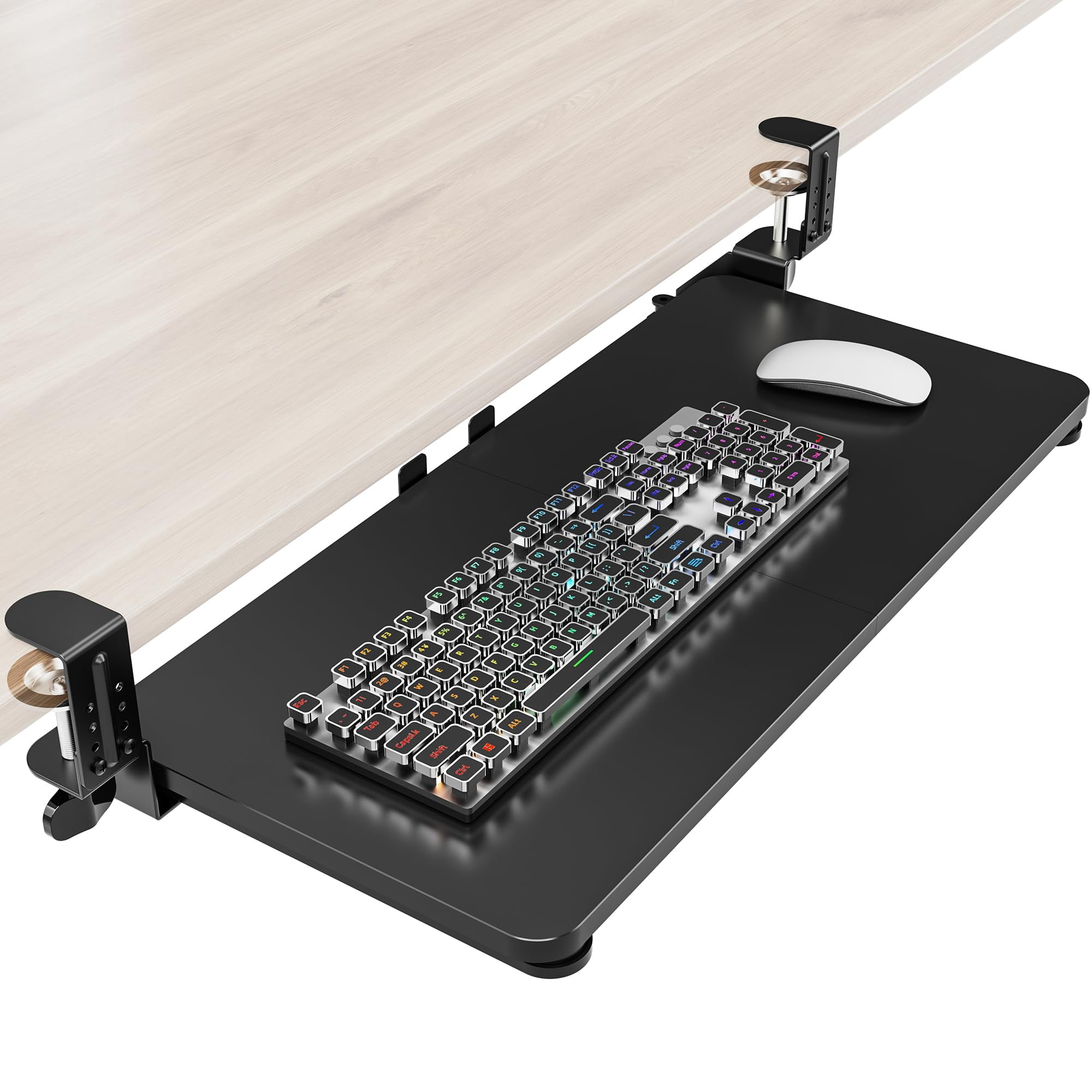 Tray Under Desk  Pull Out With Adjustable C-clamp 25.6 (31.5 Including Clamps) X 11.8 Inch Slide Computer Drawer Mouse For Typing Large & Black