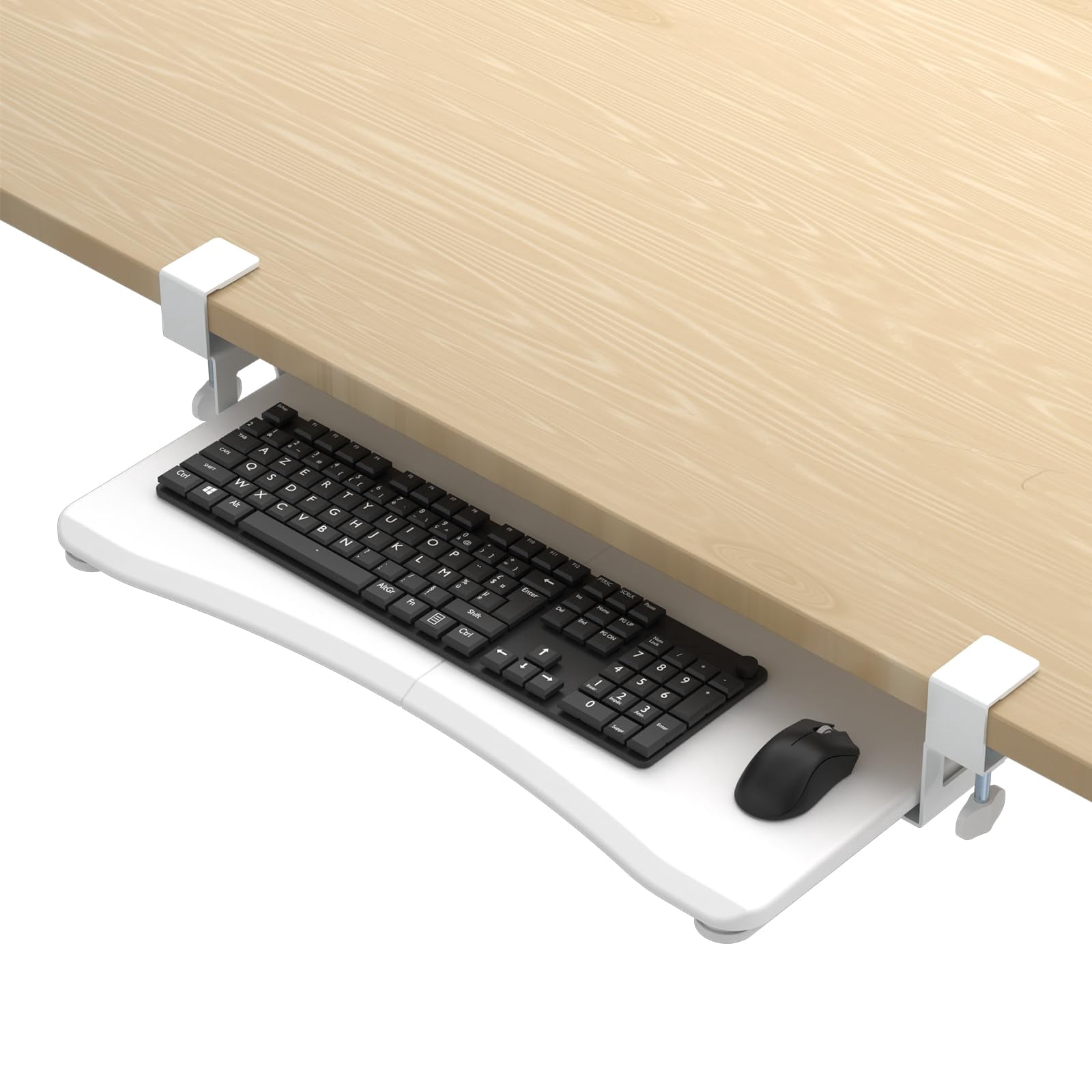 Tray Under Desk Pull Out With C Clamp Mount  Computer & Mouse 25.6 (30 Including Clamps) X 11.8 Inch Slide-out Platform Drawer For Typing White Dsf1w
