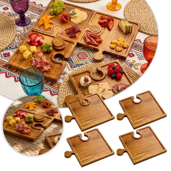 Tray Wooden Cedar 4 Compartment Sturdy Durable Non Slip Easy Clean Eco Friendly for Home Outdoor Picnic Bread Fruit Steak Pizza Serving Daily Use