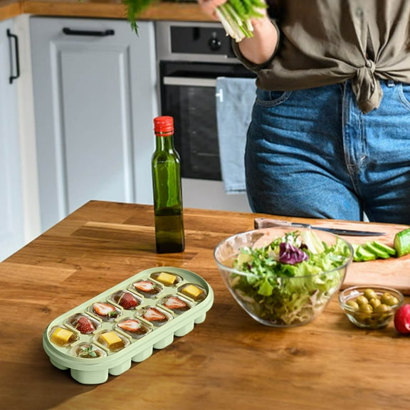 Tray for Freezer Reusable s Bin with Lid Mold with 12 Grid,Ice Bucket Mold for Cocktail Bar Ice Tray for Whiskey Juice Drinks (Green)