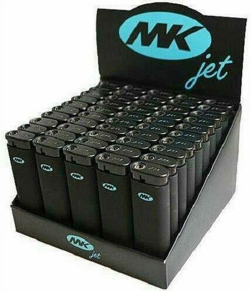 Tray of 50 Ct MK JET BLACK TORCH Big Full Size Lighters Refillable Windproof