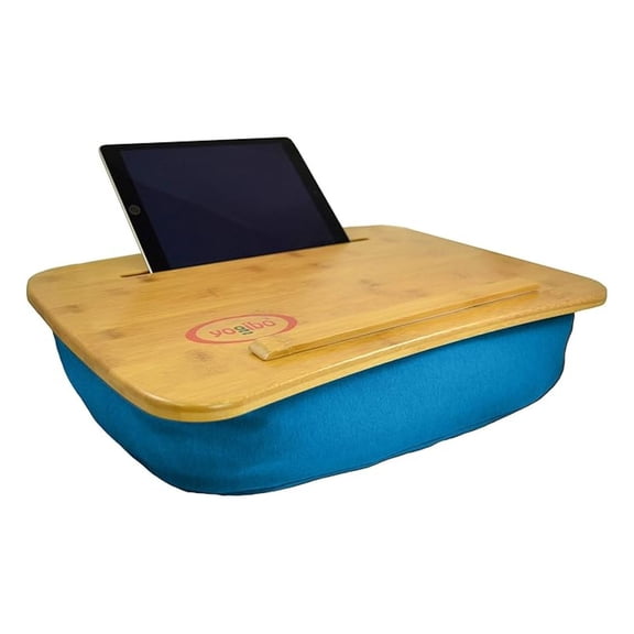 Traybo 2.0 Lap Desk, Bamboo Top Lap Desk With Pillow for Laptop Built in Slot for Tablet or Phone, Lap Pad for Working, Reading, Writing, Lap Board, Turquoise