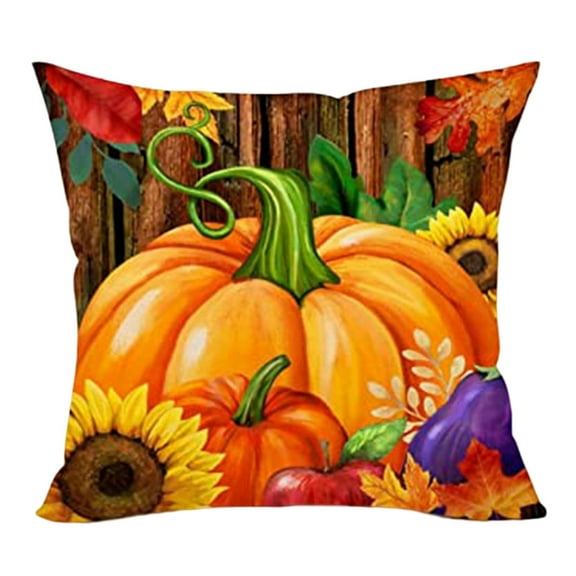 Trayknick 39 Styles Pillow Cover Breathable Hidden Zipper Polyester Pumpkin Pattern Throw Pillow Case Farmhouse Decoration for Office
