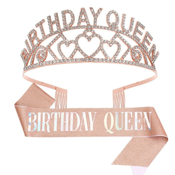 Trayknick Birthday Crown Birthday Tiara Birthday Queen Tiara Sash Set Crown Comb Happy Birthday Sash Festive Headwear for Women Party Decor