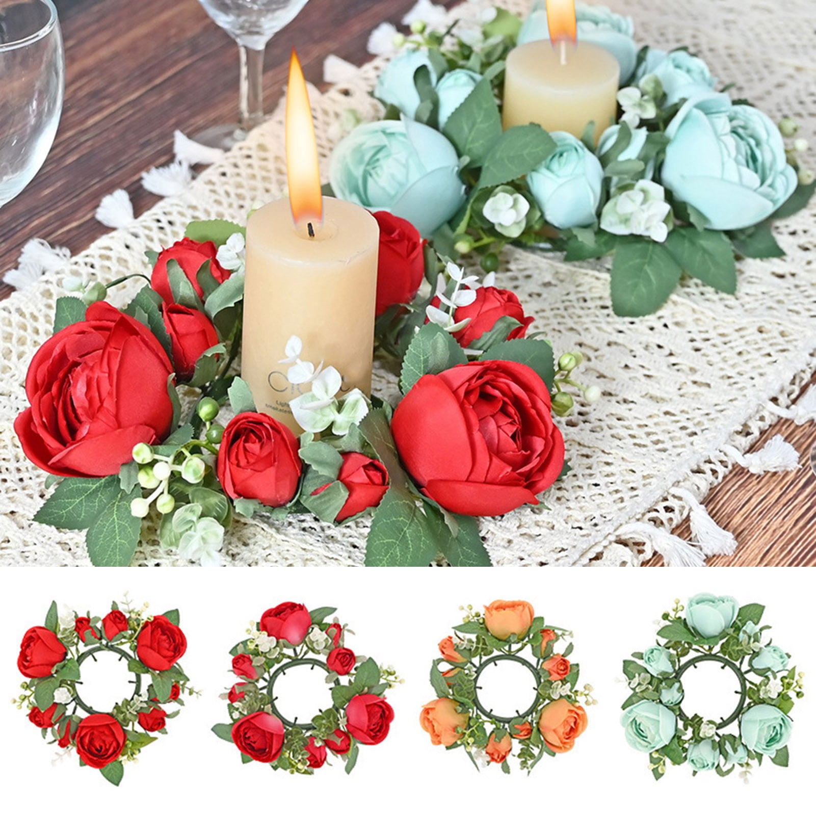 Trayknick Candlestick Garland Lifelike Candle Holder Wreath, Long