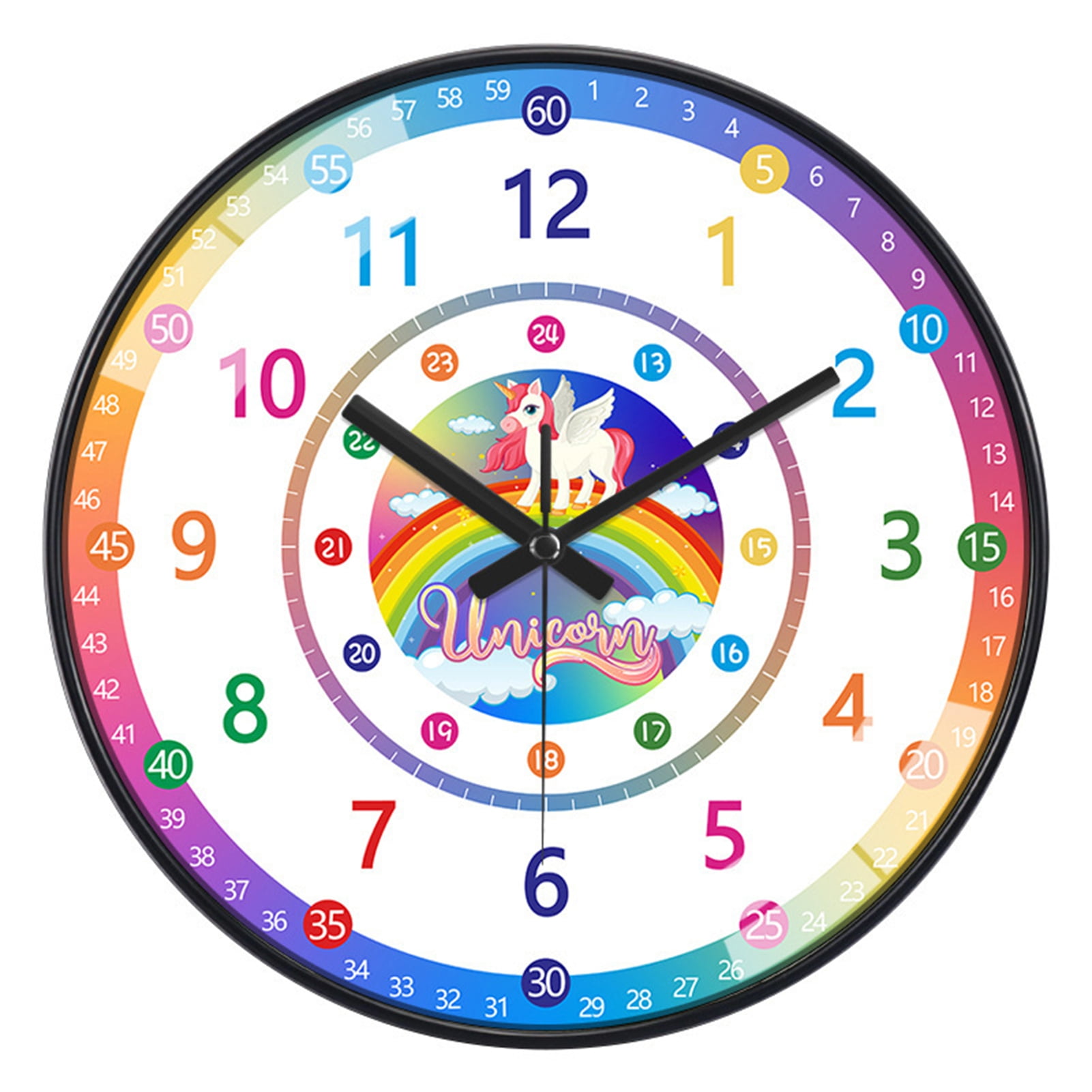 Trayknick Colorful Round Wall Clock Homeschool Room Wall Clock Colorful