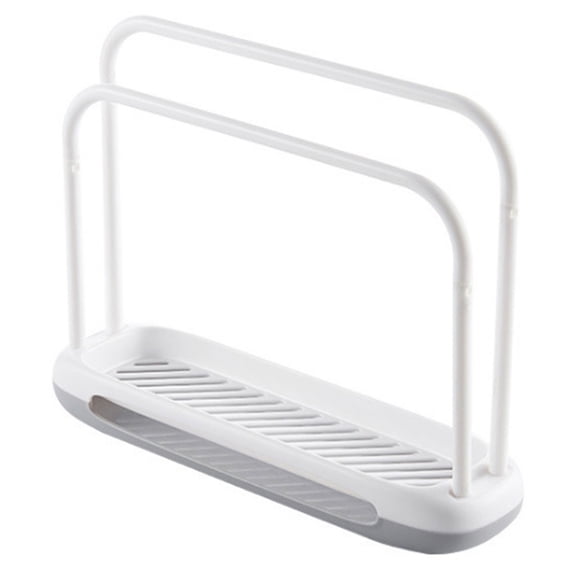 Trayknick Dish Cloth Holder Double Pole Ventilation Dish Cloth Holder Kitchen Sink Sponge Holder with Drainage Tray Double Rod Dish Cloth Storage Rack
