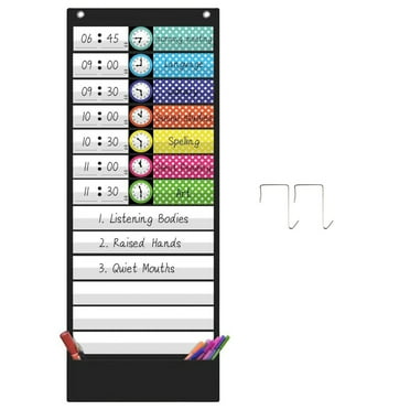 Trayknick Educational Wall Charts Schedule Pocket Chart Classroom Organization Management Tool with 131 Pockets for Preschool Elementary School Office for Time