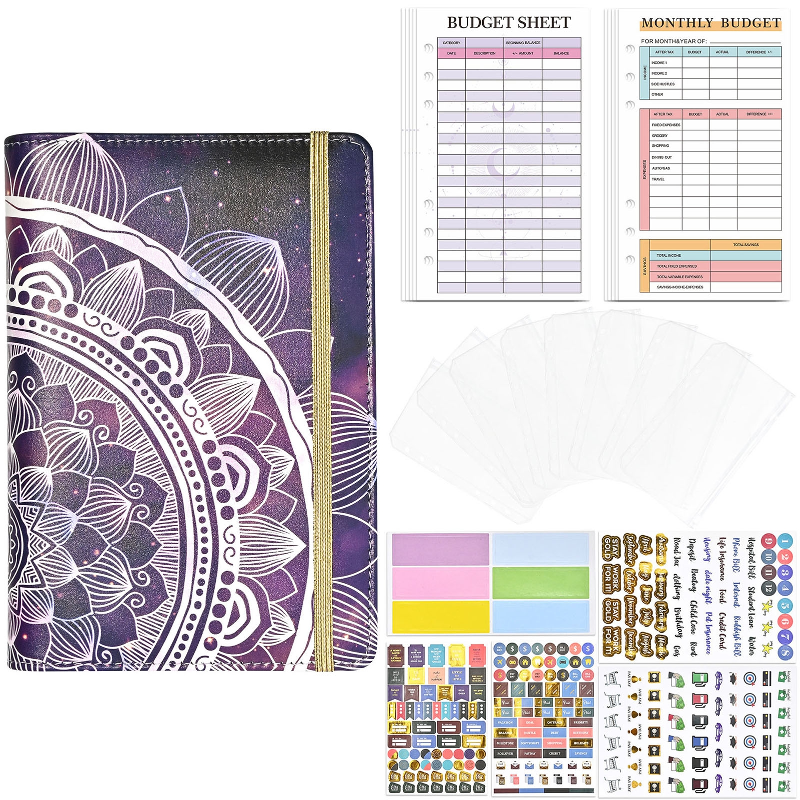 Trayknick Filesaving Binder Stylish A6 Binder Flower Printed with Zipper Envelopes Organize