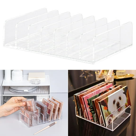 Trayknick Money Storage Rack - 7 Compartments Large Clear Desktop Organizer for Cash, Cosmetics, Eyeshadow Palette