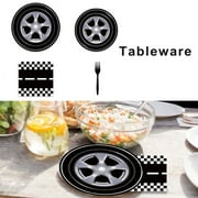 Trayknick Racing Theme Tableware Set - Race Car Party Plates Napkins Forks Dinnerware for Kids Birthday Baby Shower Decor (96Pcs)