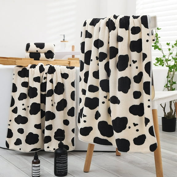 Trayknick Ultra Soft Cartoon Cow Print Bath Towel - Strong Water Absorbent, Lightweight Quick-drying Towel