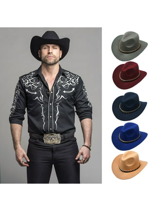Men Cowboy Hat with Adjustable Chin Rope Wide Brim Vintage Style Clothing  Accessories Fishing Caps And Horse Riding Hats 