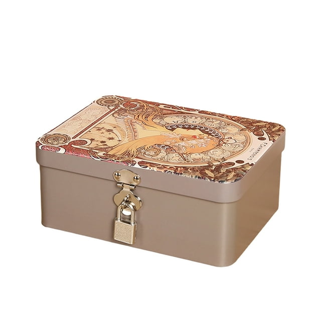 Trayknick Vintage Tin Box 1 Set Tin Box with Lock Key Vintage Style Jewelry Storage Case for Home