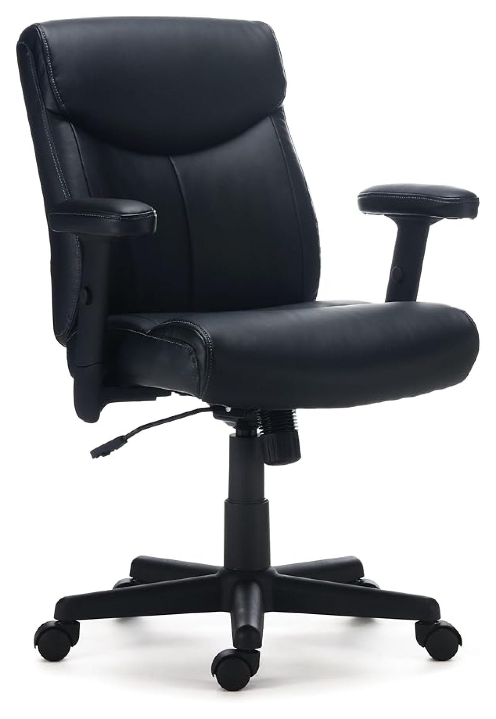 Traymore Ergonomic Manager & Executive Office Chair, Task Desk Swivel with Wheels, Adjustable Height, Luxura Faux Leather, Black Rectangular 25.8 inches W x 27.1 inches D x 31.5-38.8 inches H Black