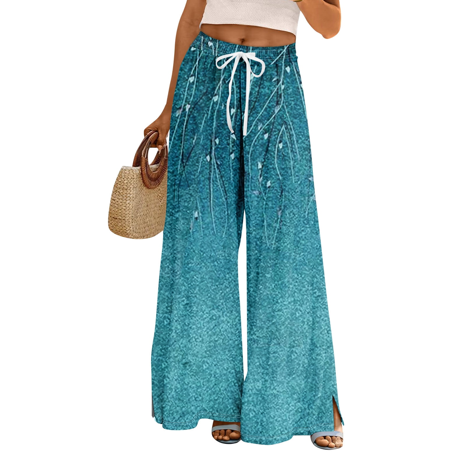 Contrast Color Bohemian Vacation Style Short Sleeve Long Pants