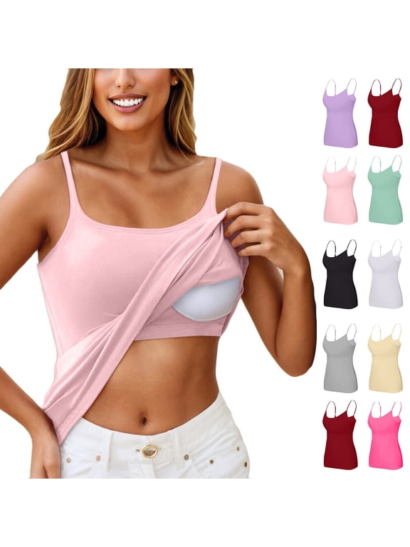 Camisole Tops for Women Adjustable Spaghetti Strap Tank Top Basic Square Neck Padded Cami Tank Sexy Layer Shapewear Wine 2XL