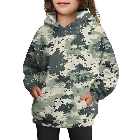 TrdSipl Camo Hoodie for Girls Cute Leaf Printed Hooded Sweatshirts Plus Size Lounge Camouflage Pullover Shirts With-Pockets