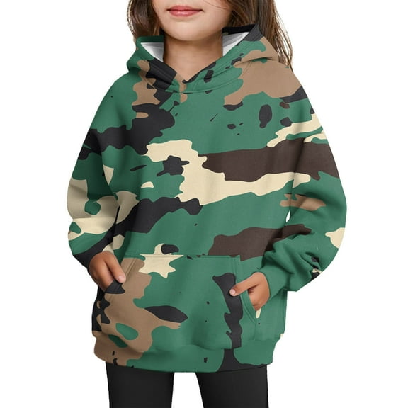 TrdSipl Camo Hoodie for Girls Cute Leaf Printed Hooded Sweatshirts Plus Size Lounge Camouflage Pullover Shirts with Pocket