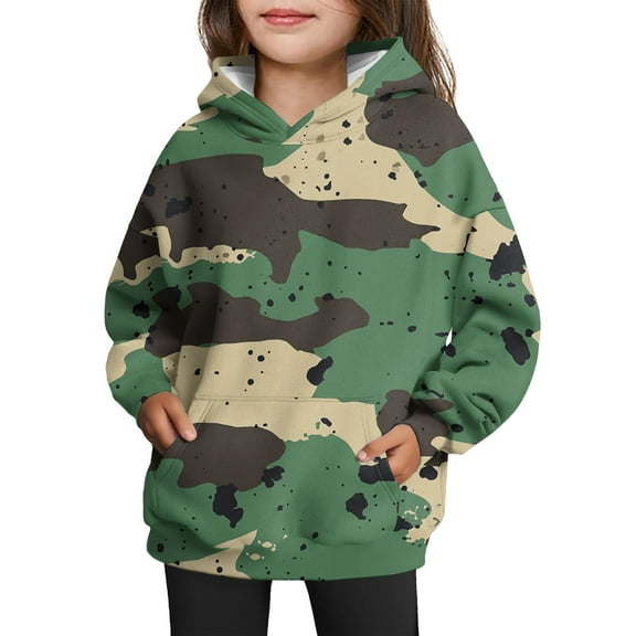 TrdSipl Camo Hoodies for Teen Girls Funny Leaf Graphic Hooded Sweatshirts Oversized Lounge Camouflage Pullover Tops With-Pockets