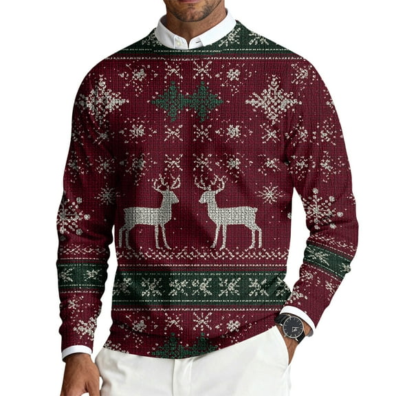 TrdSipl Christmas Sweater for Men Xmas Tree Holiday Festival Knit Sweaters Xmas Funny Big and Tall Long Sleeve Crewneck Graphic Pullover Tops