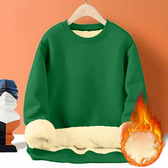 TrdSipl Crewneck Sweatshirt Mens Thicken Thermal Sherpa Lined Long Sleeve Underwears Fall Winter Heavyweight Fleece Pullover Green 2 XL