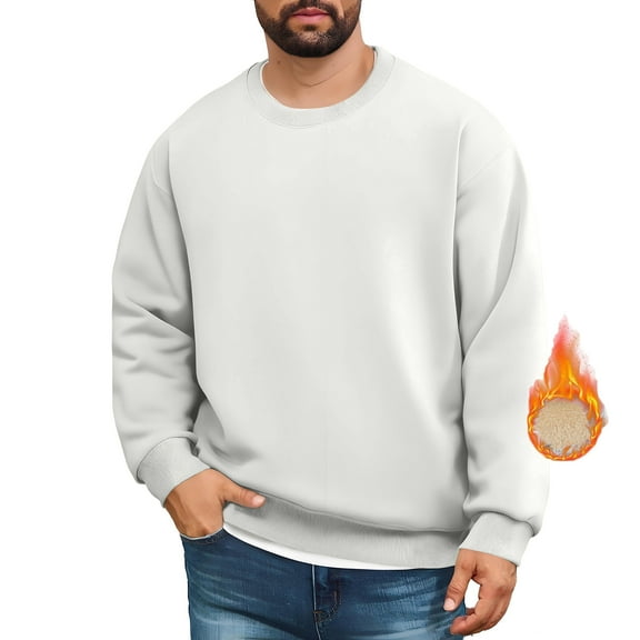 TrdSipl Crewneck Sweatshirt for Men Thicken Warm Sherpa Lined Long Sleeve Underwears Winter Heavyweight Fleece Pullover Light Gray 1 M