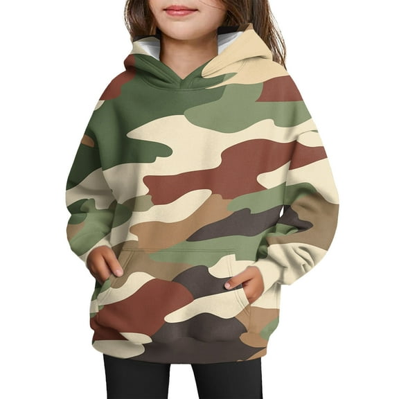 TrdSipl Girl's Camo Hoodie Toddler Oversized Leaf Graphic Hooded Sweatshirts Cute Camouflage Lounge Pullover Shirts with Pocket