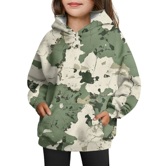 TrdSipl Girl's Camo Hoodie Toddler Plus Size Leaf Printed Hooded Sweatshirts Cute Camouflage Casual Pullover Shirts with Pocket