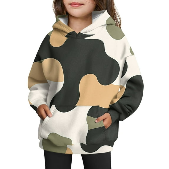TrdSipl Girl's Camo Hoodie Toddler Plus Size Maple Leaf Printed Hooded Sweatshirt Cute Camouflage Casual Pullover Shirts with Pocket