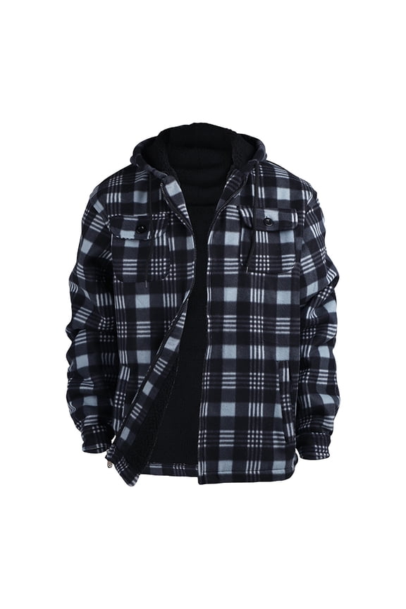 Hooded Flannel Jackets for Men Casual Button Up Plaid Flannel Shirts Winter Big & Tall Jacket for Men Trendy Long Sleeve Hoodies Pocket