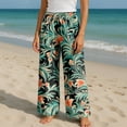 thumbnail image 1 of TrdSipl Linen Pants Women Wide Leg High Waist Palazzo Pants Floral Loose Stretchy Lightweight Lounge Pant with Pockets Army Green S, 1 of 4