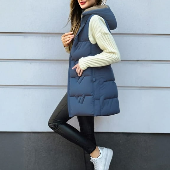 TrdSipl Long Puffer Vest Women Sleeveless Hooded Puffer Jacket Light Weight Quilted Jackets 2025 Winter Warm Zipper Up Vest Outerwear