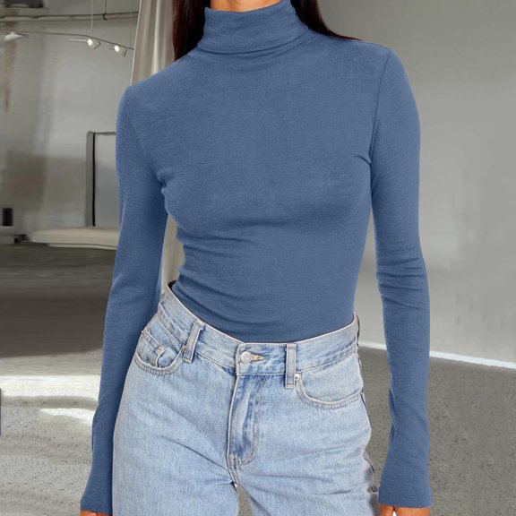 TrdSipl Long Sleeve Shirts Women Turtleneck Slim Fit Tops Fall Thermal Underwear Tops Soft Stretch Baselayer Tee Shirt