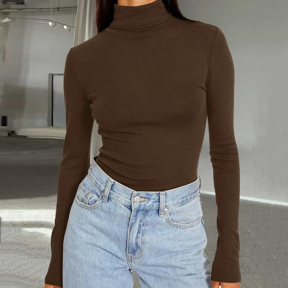 TrdSipl Long Sleeve Shirts for Women Turtleneck Slim Tops Winter Thermal Underwear Tops Soft Stretchy Basic Layer Tee Shirt
