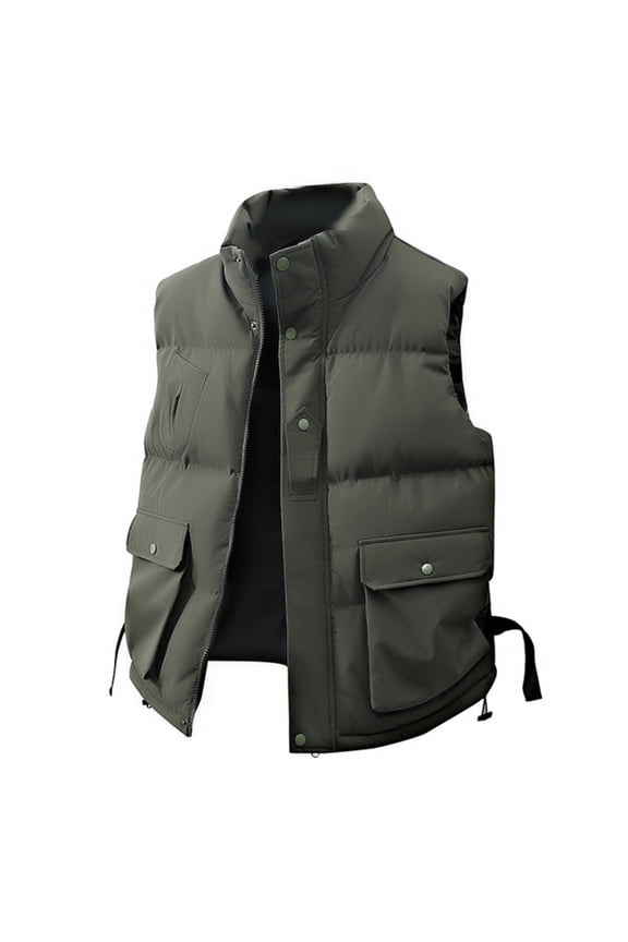 Men Puffer Vest Casual Stand Collar Quilted Waistcoat Outdoor Padded Jacket Coat Vest Winter Full Zip Jacket for Hiking Travel Golf Running