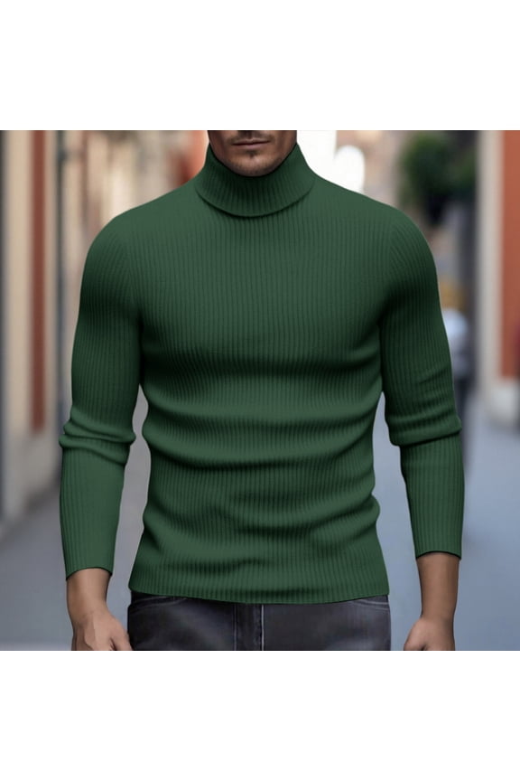 Men's Casual Slim Fit Basic Top Knitted Light Weight Turtle Neck Pullover Sweaters 2025 Winter Thermal Undershirt Dark Green 2 L