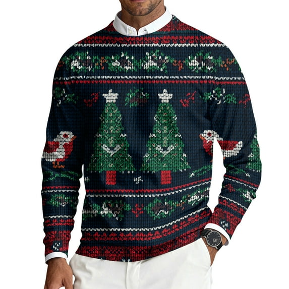 TrdSipl Men's Christmas Sweaters Xmas Tree Holiday Festive Knitted Sweaters Xmas Cute Big and Tall Long Sleeve Crew Neck Print Pullover