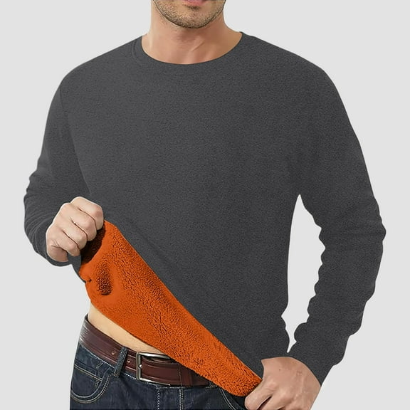 TrdSipl Men's Crewneck Sweatshirt Thicken Warm Sherpa Lined Long Sleeve Underwears Fall Heavy-Weight Fleece Pullovers Dark Gray XL