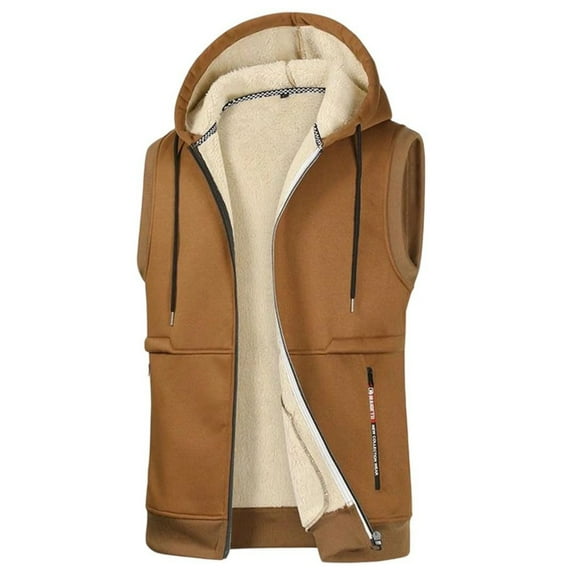 TrdSipl Men's Fleece Hooded Vest Sleeveless Stand Collar Zip Waistcoat Outdoor Warm Up Ski Vest for Hiking Travel Golf