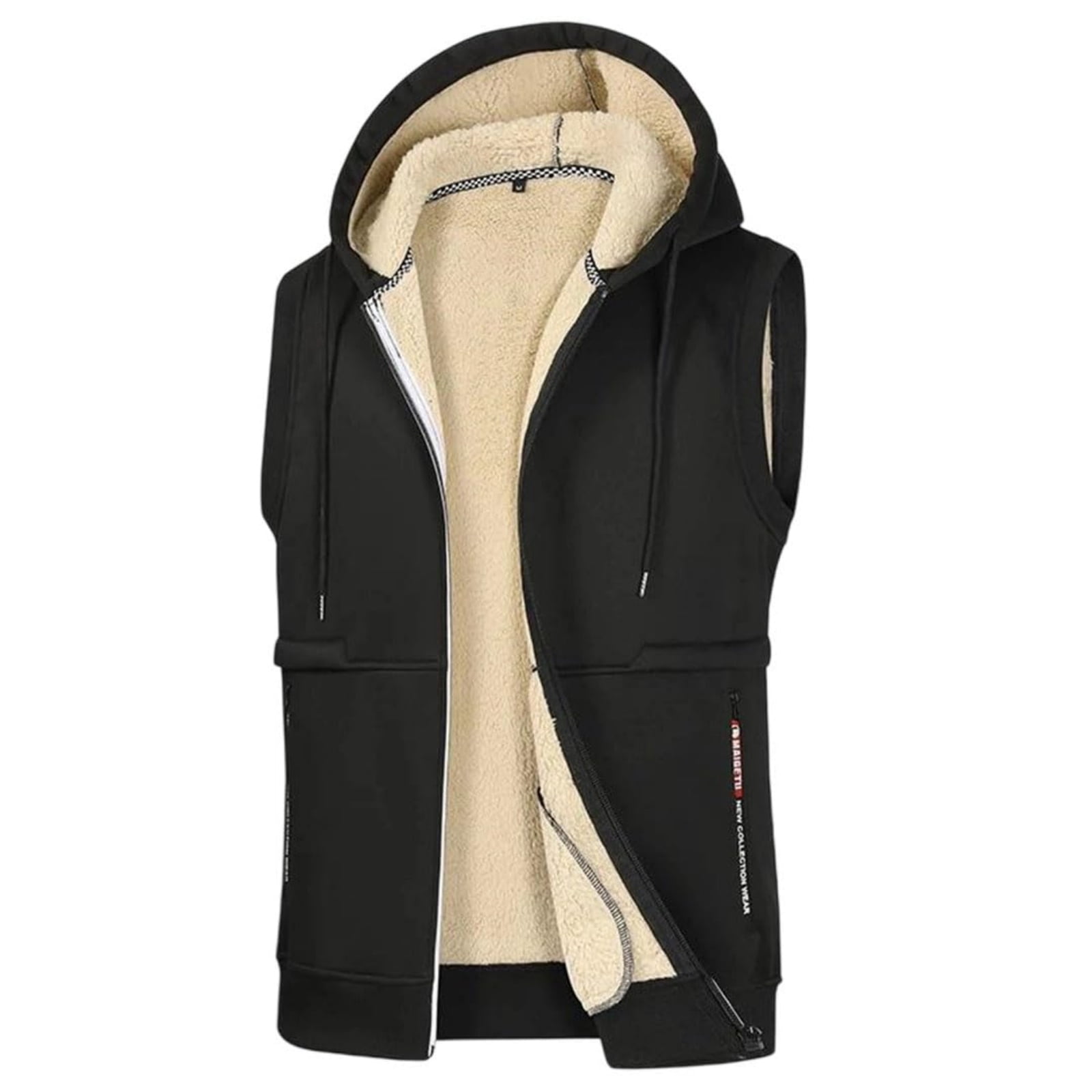 TrdSipl Men's Fleece Hooded Vest Sleeveless Stand-Up Collar Zip Waistcoat Outdoor Warm Ski Vest for Hiking Travel Golf Running