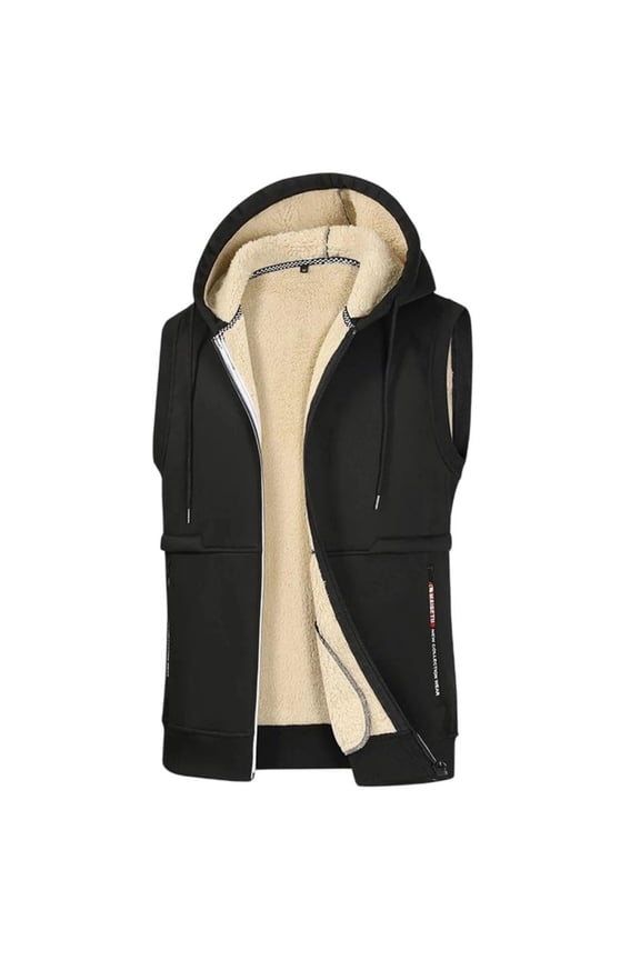 Men's Fleece Hooded Vest Zip Sleeveless Jacket With-Pockets Winter Casual Warm Ski Vest for Indoor Outdoor Hunt Camp