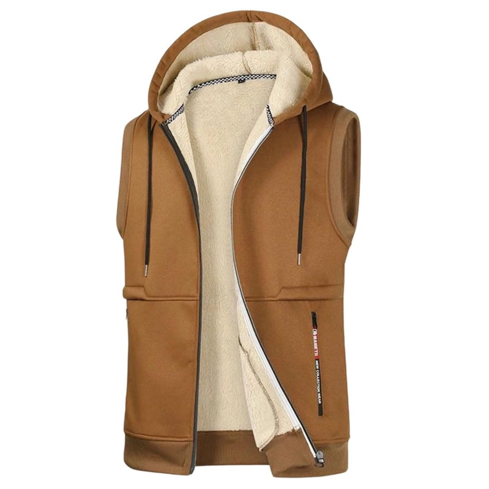 TrdSipl Men's Fleece Hooded Vest Zip Sleeveless Jackets With-Pockets Winter Lounge Warm Jacket Coat Vest for Hiking Travel Golf Running