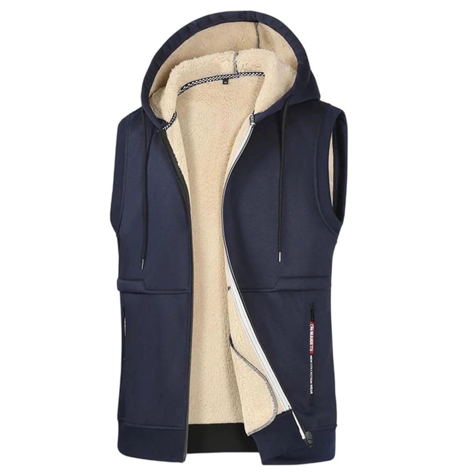 TrdSipl Men's Fleece Hooded Vest Zipper Up Sleeveless Jackets With-Pockets Winter Lounge Warm Up Ski Vest for Hiking Travel Golf