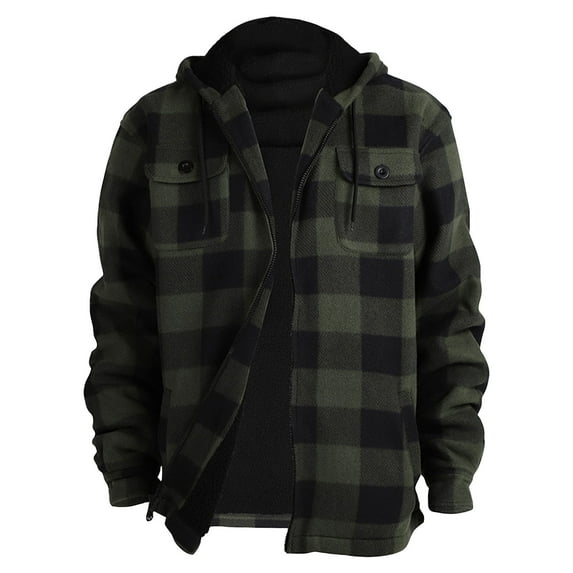 TrdSipl Hooded Flannel Jackets for Men Lounge Button Down Plaid Flannel Shirts Winter Big & Tall Jacket for Men Trendy Long Sleeve Hoodies Pockets