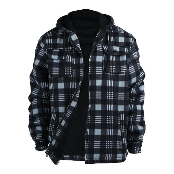 TrdSipl Men's Hooded Flannel Jackets Lounge Button Down Plaid Flannel Shirts Fall Big & Tall Jacket for Men Fashion Long Sleeve Hoodie with Pocket