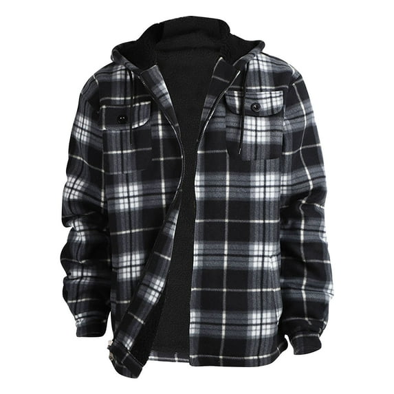 TrdSipl Men's Hooded Flannel Jackets Lounge Button Plaid Flannel Shirts Winter Big & Tall Jackets for Men Fashion Long Sleeve Hoodie Pockets