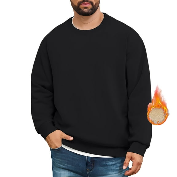 TrdSipl Men's Sherpa Lined Crewneck Sweatshirts Thermal Heavy Weight Fleece Pullovers 2025 Winter Thicken Warm Underwears Black 1 M